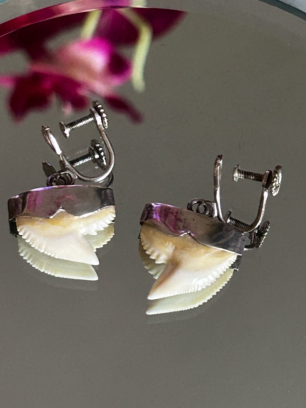 Shark tooth earrings Vintage 925 Sterling Silver Handmade